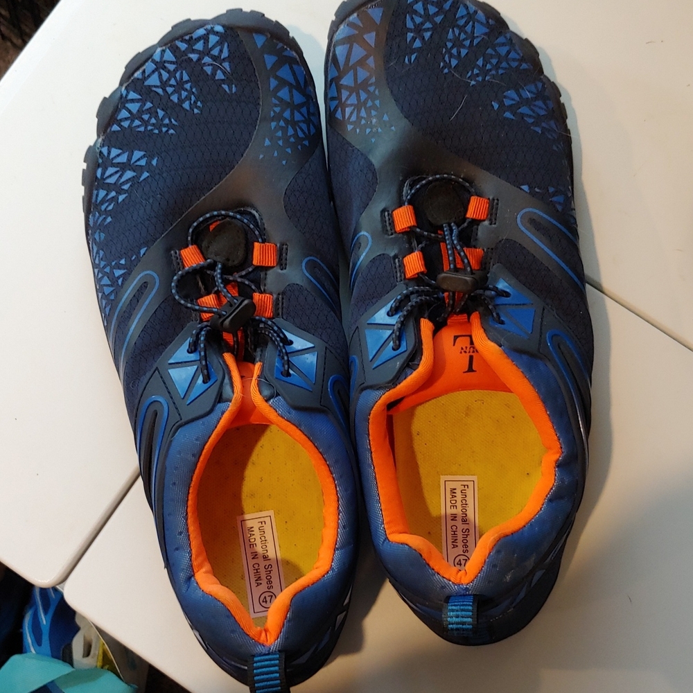 Blue and Orange Athletic Shoes